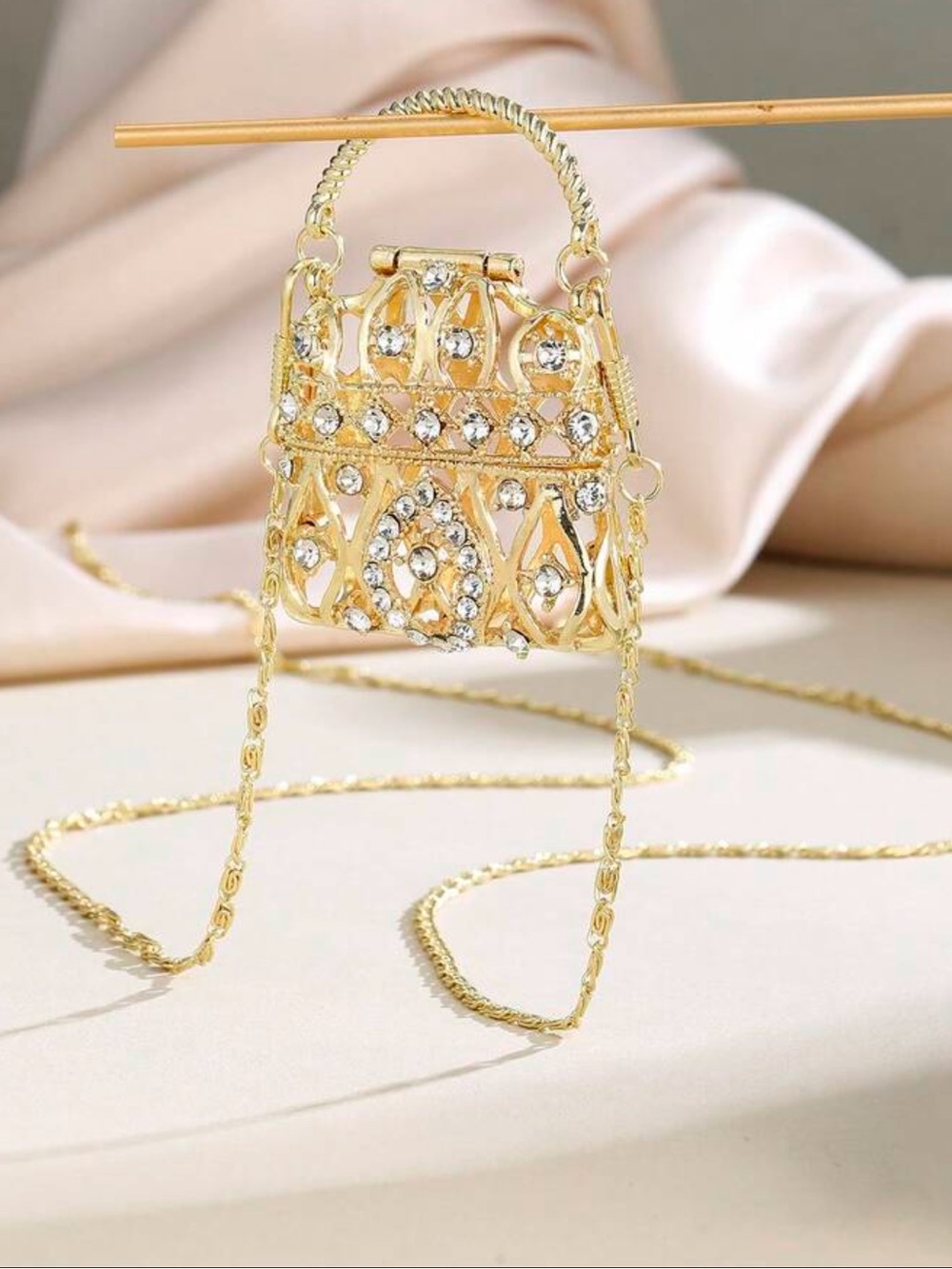Elegant Gold Crystal Mini Bag with Chain Strap - Picture 1 of 5